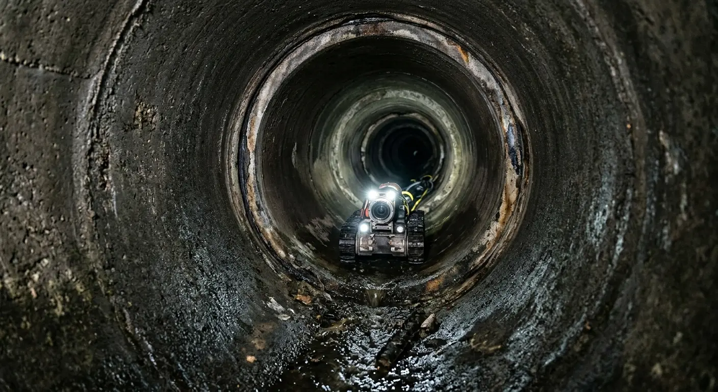 Robotic sewer camera inspecting pipe interior for Drain Snake Service in Whitney