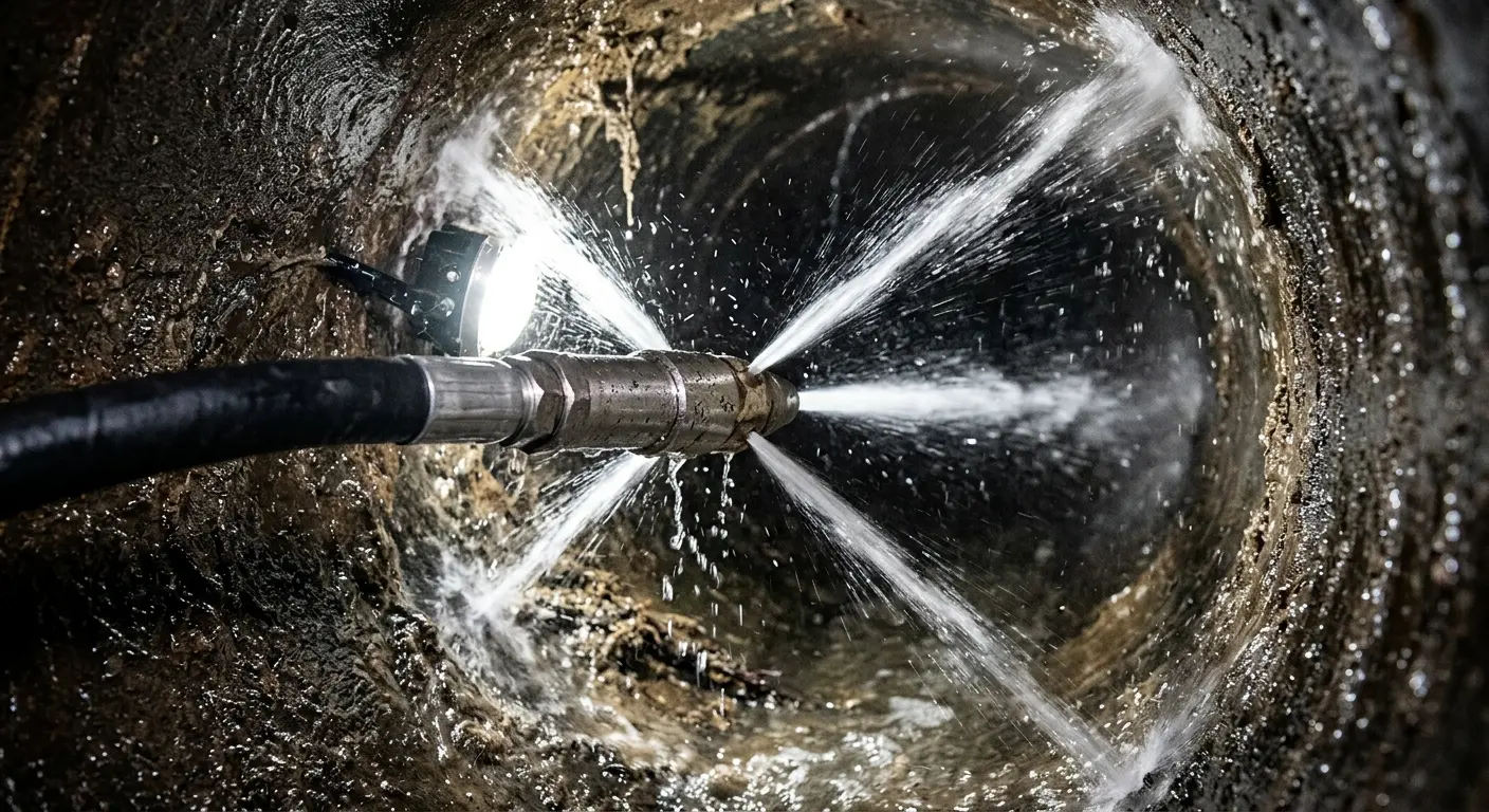 High-pressure hydro jetting nozzle cleaning sewer pipe for Storm Drain Cleaning in Whitney